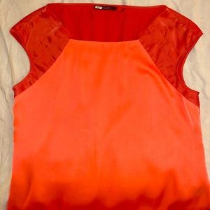 Tahari two toned bright orange silk shirt